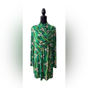 Zara Vibrant Green and Yellow Ruched Stretchy Floral Long Sleeve Dress